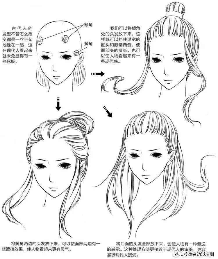 怎样画古风发型？各种古风发型的详细画法！