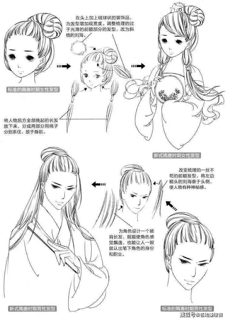 怎样画古风发型？各种古风发型的详细画法！